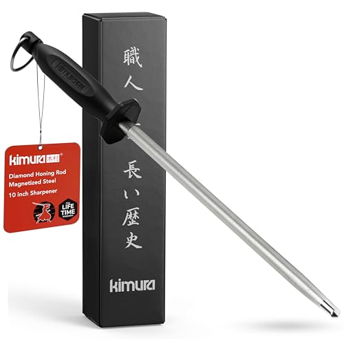Image of Kimura Professional Diamond Honing Steel, 10 inch Honing Rod, Diamond Knife Sharpener, Magnetized Steel, Ergonomic & Balanced Polypropylene Handle, Ideal for All Chef Knives, Japanese Gift Box