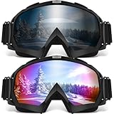 YENPK Ski Goggles, 2 Pack OTG Snowboard Goggles for Men Women & Youth, Winter Sport Anti Fog Snow Goggles - UV400 Protection