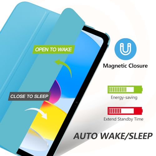 Image of MoKo for iPad (A16) 11th Generation Case 11 Inch 2025, iPad 10th Generation Case 10.9 Inch 2022, Slim Stand Hard PC Translucent Back Shell Smart Cover, Support Touch ID, Auto Wake /Sleep, Azure