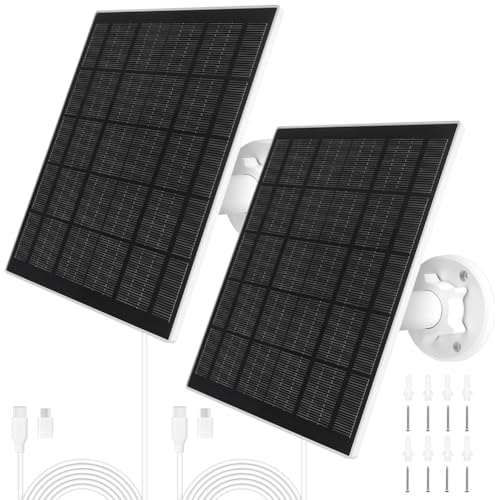 URAQT 5W Solar Panel for Eufy Camera IP65 Waterproof 3M /9.8ft Cable Adjustable Mount USB-C Port and Micro USB Adapter Compatible with Eufycam 3/3C/2/2 Pro/2C/2C Pro/E/E20/E40/L20/L40 2Pack
