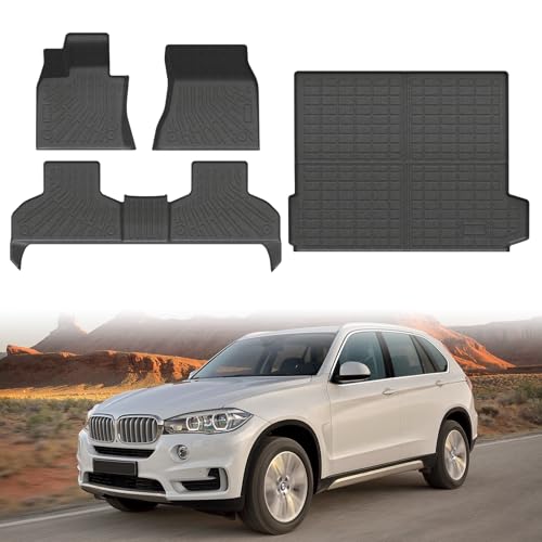 Mixsuper BMW X5 Floor mats-Floor Mat & Cargo Liner for BMW X5 2014-2018 All Weather TPE Rubber Floor Liners Protection for X5 Accessories Full Set Anti-Slip Car Mats Black