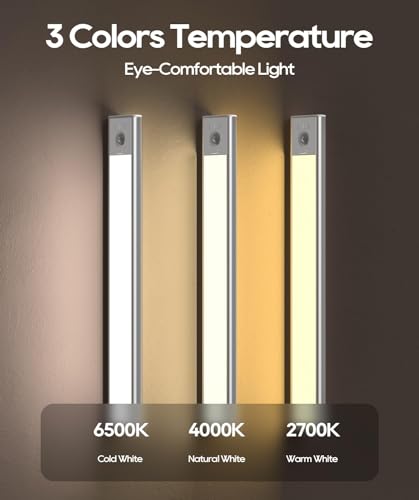 Image of 2 Pack 3200mAh Motion Sensor Under Cabinet Lights, 3 Color Temperature, Battery Powered, Kitchen, Closet, Bedroom