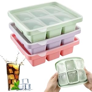 3Pcs Ghiaccio Stampo Cubetti Silicone,vaschette per cubetti di ghiaccio in silicone con coperchio,impilabili e lavabili in lavastoviglie,per cocktail,birra,vino e snack per bambini inclusi