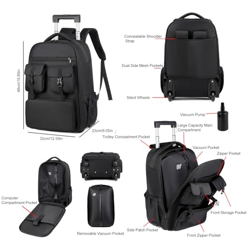 Hztyyier 30L Rolling Duffle Bag 180° Opening Concealed Handle Multifunctional Organization, Trolley Backpack for Business Trip3
