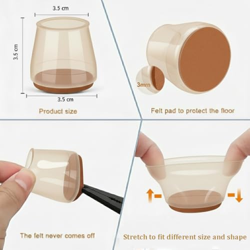 Image of INOVERA (LABEL) 24 Pieces Silicone Chair Leg Protectors - Round Furniture Pads for Table, Stool Legs Cap Cover (Transparent)