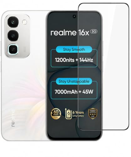 Image of Military-Grade Tempered Glass Screen Protector Compatible for Realme 16x 5G with Edge to Edge Coverage and Easy Self-Installation Kit (realme 16x)
