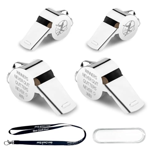 beinkmake 4 Pack Baseball Coach Whistle Set Stainless Steel Engraved