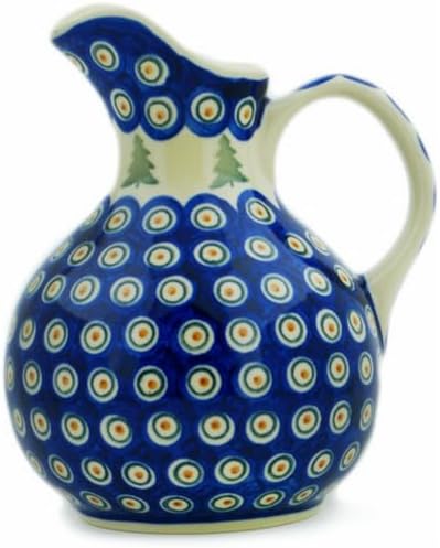 Polmedia Polish Pottery Pitcher - Peacock Pines - Thumbnail 2