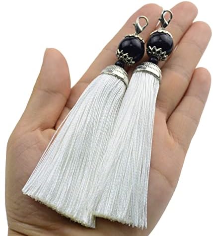 Makhry 10pcs 4.5 Inch Handmade Silky Floss Lobster Clasp Tassel Key chain Beads Bookmark Tassel Pendant for DIY Craft Jewelry Women Earring(Green, Short)