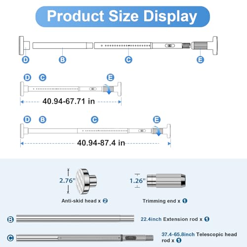 Image of Tension Rod 41-87inch Silver Tension Curtain Rods no Drilling