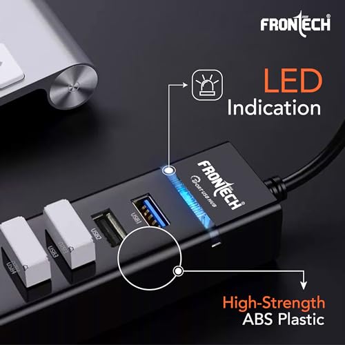 Image of Frontech 4 Port USB Hub Dock, LED Indicators, Plug and Play, 5 Gbps Speed - Each Port, 20 Cm Cable,Compatible, Multi Device Connection