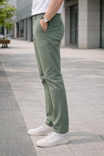 Image of DENRO Men's Slim Fit Cotton Stretch Trousers | Smart Casual & Workwear Pants for Office Use | 98% Cotton 2% Spandex Fabric | Mid-Rise Tailored Fit | Sizes 28-38