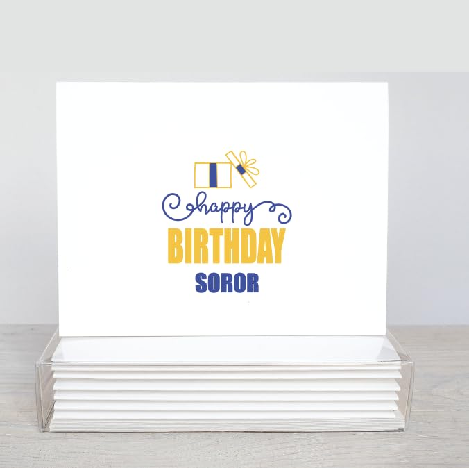 Image of Custom Made Love Birthday Sorority FOLDED Note Card Set, Birthday Women Stationary Notecard Set, Stationery For Sorority Women, Assorted Designs (Blue + Yellow)