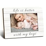 Foyoulame 4x6 Picture Frame, Mom Son Wooden Frame, Boy Mom Dad Gifts, Life Is Better With My Boys Photo Frame for Table Desk
