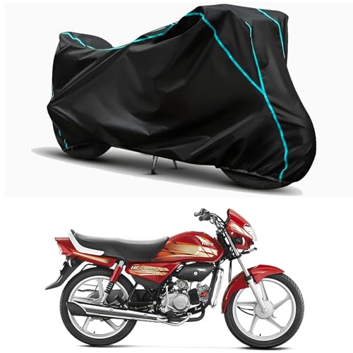 Image of Waterproof Bike Body Cover Compatible for | Hero HF Deluxe Kick | Taffeta Fabric, Sky Piping Design, Bottom Elastic Fit | Dustproof, Sun UV & Rain Protection for All Weather.