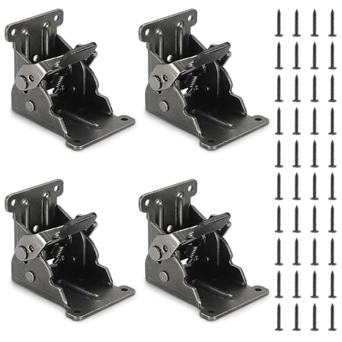 Lonsien Tischbeine Klappbar 0-90 Grad 4 Klappscharnier mit Arretierung Selbstsichernde Klappscharnier Schwerlast mit Schrauben Verriegelung Tischbein Klappbare Tischfüße für Tisch Bett Klappwinkel