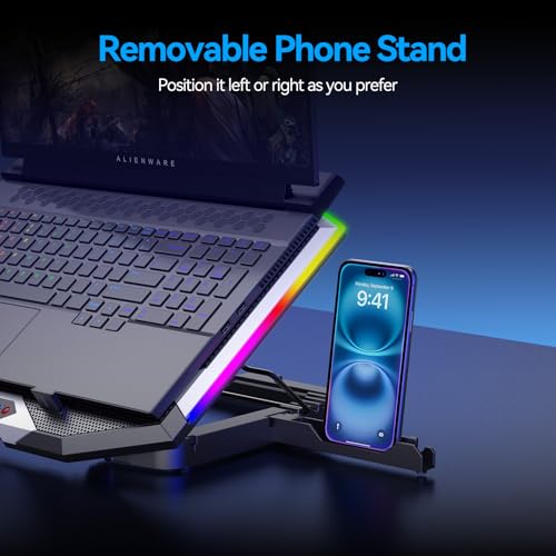 Image of ICE COOREL Gaming Laptop Cooling Pad with 8 Cooling Fans, Laptop Fan Cooler Pad for 15-17.3 Inch, Notebook Cooler Stand with 6 Height Adjustable, RGB Cooling Pad with Two USB Port + Phone Stand