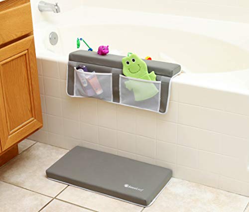Image of Bath Kneeler & Elbow Rest-Thick, Non-Slip 1-Piece Pads Protect Elbows and Knees, Mesh Pockets. Quick-Dry, Easy to Clean. Perfect for Bathing Babies and Pets (Gray)