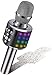 BONAOK Microphone Sans Fil, Microphone Karaoké Enfant Bluetooth Lecteur Enregistreur Portable, Lumières LED Coloré Microphone de Fête Familial pour Appareil Intelligent Android/iOS-Gris métal
