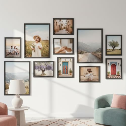 Image of HOTHOUSE Photo Frame For Wall Decor | Collage Picture Frames For Wall Decor | Aesthetic Rectangular Photo Frames For Home Decor Office Livingroom Bedroom | Set of 11 (BLACK, Combo-3)