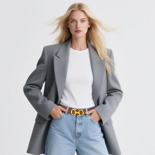 Image of Aurolran Women's Leather Belt with Buckle - Ideal for Dresses, Jeans, and Coats