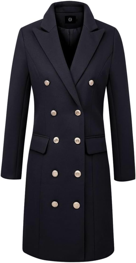 Donna Autunno Inverno Cappotti di Lana Doppio Petto Midi Peacoat Trench Cappotti