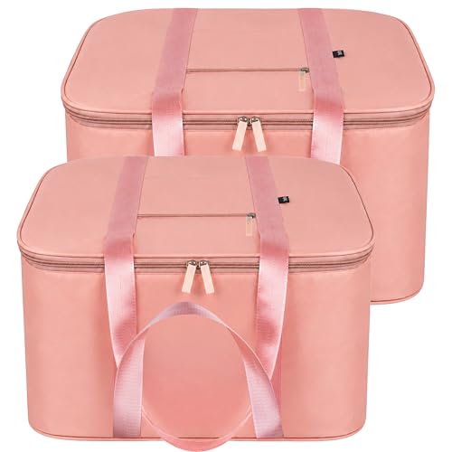 Image of Storite 2 Pack Nylon Big Underbed Storage Bag Moisture Proof Cloth Organiser with Zippered Closure and Handle(Peach, 56x46x30cm) Rectangular
