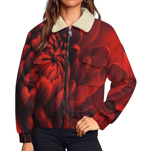 Chaqueta de forro polar de mujer para paseos de invierno con estampado floral