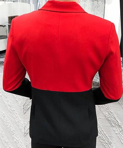 Men's 2 Pieces Splice Contrast Color Suit Slim Fit Notch Lapel Double Breasted Jacket & Pants3