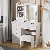 【Design moderne et fonctionnel】:Une coiffeuse blanche au style contemporain qui apporte élégance et praticité. Idéale comme bureau coiffeuse avec rangement ou comme meuble déco pour chambre fille, enfant ou studio.