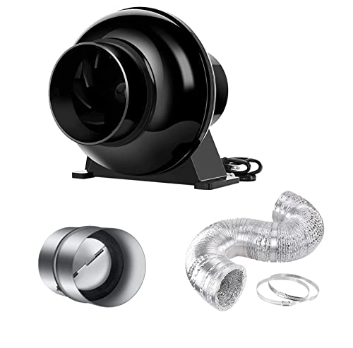 iPower 4 Inch 195 CFM Inline Duct Ventilation Exhaust Fan, 8 Feet Ducting and Backdraft Shutter Damper for Grow Tent, HVAC Heating Cooling, 2 Clamps Included
