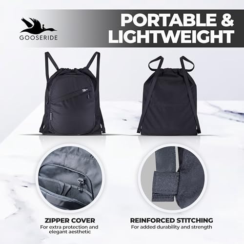 Image of Sports Drawstring Backpack, Waterproof Gym Cinch Bag - Black | Waterproof Fabric For Everyday Use, Thick Shoulder Straps For Comfort, Organizer Pocket For Essentials
