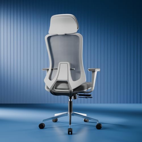 Vergo Icon Fido Ergonomic Mesh Office Chair, High Back, Lumbar Support, 4D Adjustable Armrests, Multi Tilt-Lock Recline, Heavy-Duty Aluminum Base, WFH/Study/Gaming (White Grey)