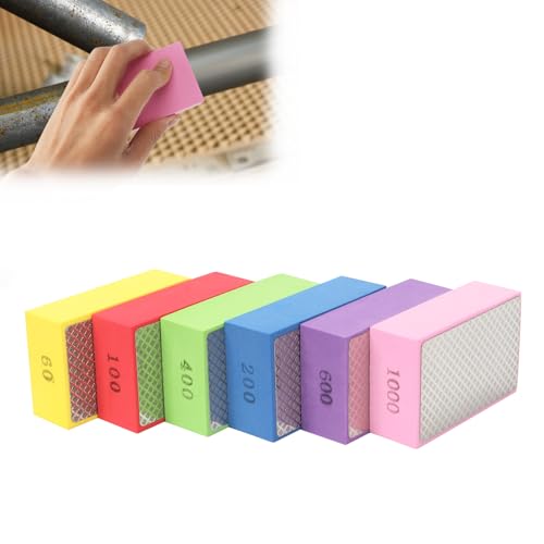 6Pcs Diamond Hand Polishing Pads, Wet & Dry Diamond Sanding Pads 60#, 100#, 200#, 400#, 600#, 1000# Polishing Sanding Blocks for Porcelain, Concrete Stone Granite Marble Ceramic Grinding