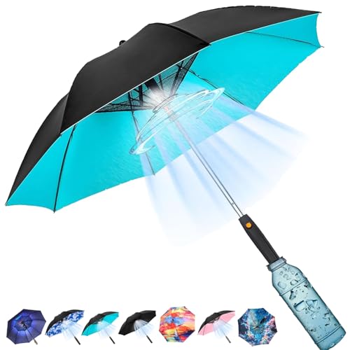 Tefedpot Umbrella with Fan and Mist Spray 2025 upgraded 3-in-1 UV Blocking Umbrella with Fan and Mister for Summer outdoor activities (Blue)