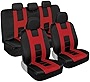 carXS Forza Red Car Seat Covers Full Set, Two-Tone Front Seat Covers with Matching Back Seat Cover for Cars, PolyCloth Car Seat Protectors with Split Bench Design, Automotive Interior Covers