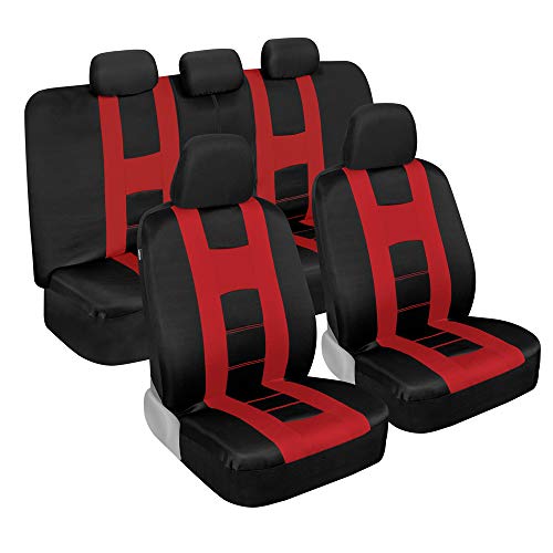 carXS Forza Red Car Seat Covers Full Set, Two-Tone Front Seat Covers with Matching Back Seat Cover for Cars, PolyCloth Car Seat Protectors with Split Bench Design, Automotive Interior Covers