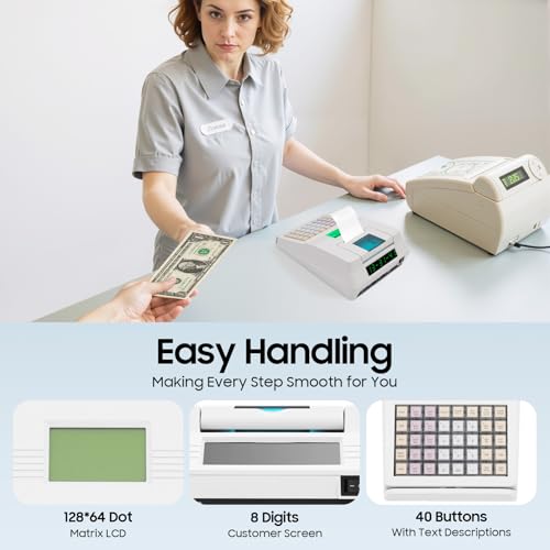 Image of Cash Register with Dual Display, Thermal Printing POS System for Retail Store, 1000 PLU Lookups 200 Dept 50 Clerks, Reporting Function Cash & Coin Drawer, Removable Slot & Anti-Slip Feet (B0GCCQ3XLH)