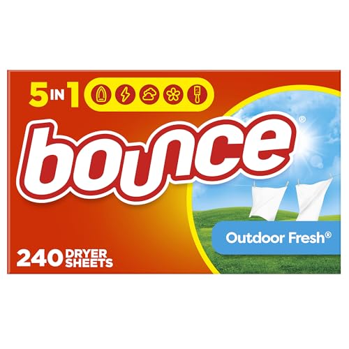 Bounce Dryer Sheets, Outdoor Fresh, 240 Count Laundry Fabric Softener Sheets with Static Control and Wrinkle Fighters