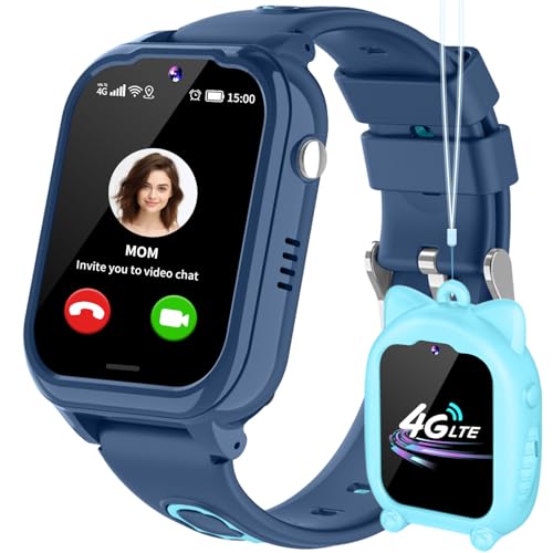 JUBUNRER 4G Smartklocka för Barn med GPS Tracker WiFi Videosamtal SOS Kalkylator Whatsapp Väckarklocka Spel Stegräknare Pedometer Vattentät Digital för Pojkar och Flickor i åldern