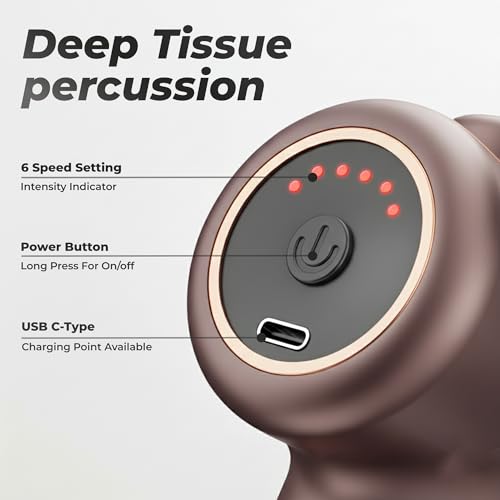 Image of Durafit91 Pulse Pro Handy Deep Tissue Massage Gun for Full-Body Pain Relief, Rechargeable and Cordless with Lithium Battery | 6 Speed Intensities (Low to High) | Includes 4 Interchangeable Massage Heads for Various Muscle Relaxation Needs (Neck, Shoulder, Back, and Foot) for Men and Women | Suitable for Use at Home, the Gym, and During Travel (Grey)