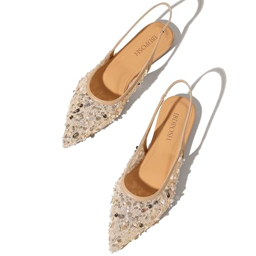 Mesh Slingback Flats for Women - Pointed Toe Elegant Slip-On Shoes, Stylish & Breathable Comfortable Flats for Wedding, Dating and Casual Wear