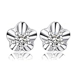 KnSam Earring Women Stud Earrings 18K, 0.1Ct I J Diamond Si Flower White Gold