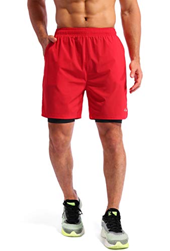 Image of Pudolla Men's 2 in 1 Running Shorts 5 inch Quick Dry Gym Athletic Workout Shorts for Men with Phone Pockets