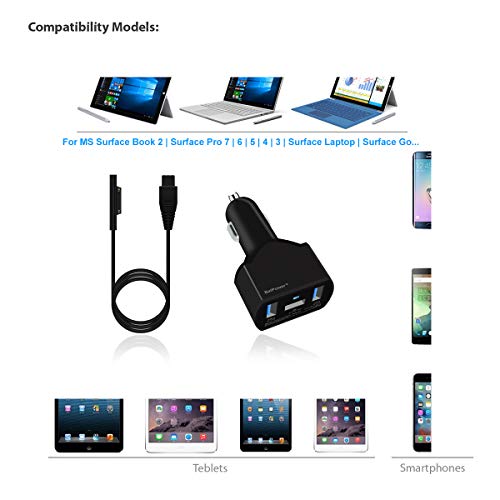 BatPower UL Listed CCS 110W 15V Car Charger for Surface Laptop 3 2 1 Surface Book 2 1 Surface Pro X 7 6 5 4 3 Surface Go Car Adapter Power Supply, Dual USB Quick Charge for Tablet Smartphone - Thumbnail 3