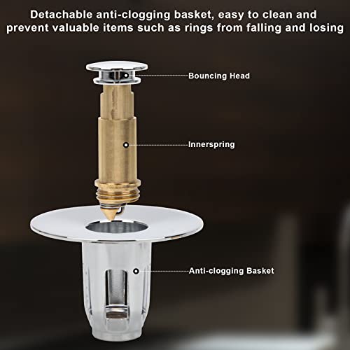 Hoedia Bathroom Sink Drain Stopper,Bathtub Drain Plug Pop-Up Drain Filter Suitable For 1.02~1.96" Drain Holes,Silver Bathroom Sink Filter With 3 Rubber Rings Sink Drain Plug #TOP3