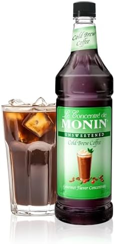 Monin - Premium Unsweetened Cold Brew Coffee Concentrate | Rich Espresso Flavor | Clean Label with No Artificial Flavors, No Artificial Preservatives (BPA-Free Plastic Bottle, 33.8 fl oz)