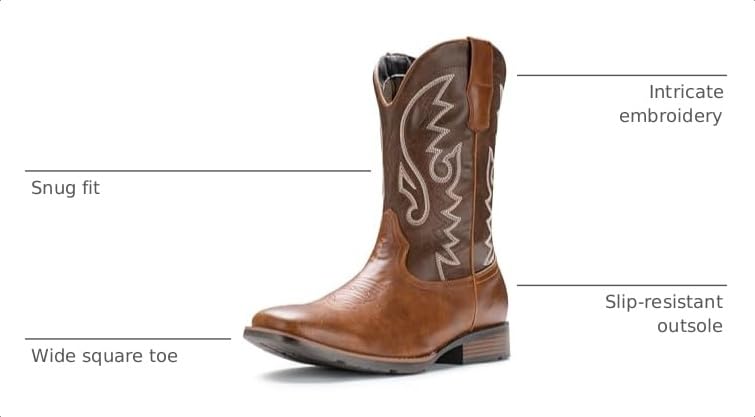 Image of IUV Cowboy Boots For Men with Wide Square Toe Western Retro Boot