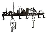 Farbe: schwarz Schlüsselbrett / Hakenleiste * Hamburg Skyline * - Schlüsselboard, Schlüsselleiste, Metall - 7 Haken