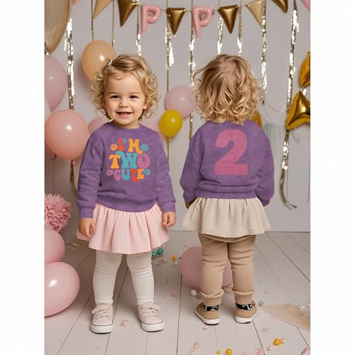BOUTIKOME 2. Geburtstag Sweatshirt für Mädchen “I’m Two Cute” Drucker Pullover Zweiter Geburtstags Kinder Outfits Schwesterchen Rundhals Langarmshirt Herbst Winter Babykleidung(Lila,2 Jahre)